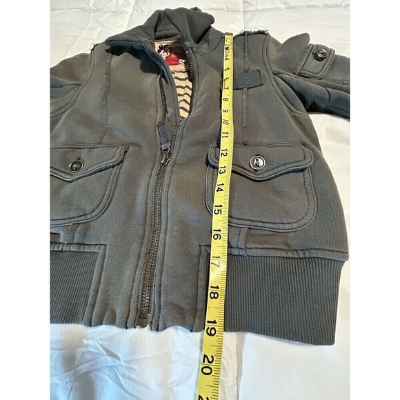 FREE PEOPLE Distressed Cropped Bomber Sweatshirt Jacket Short Sleeves Size XS - Picture 9 of 9